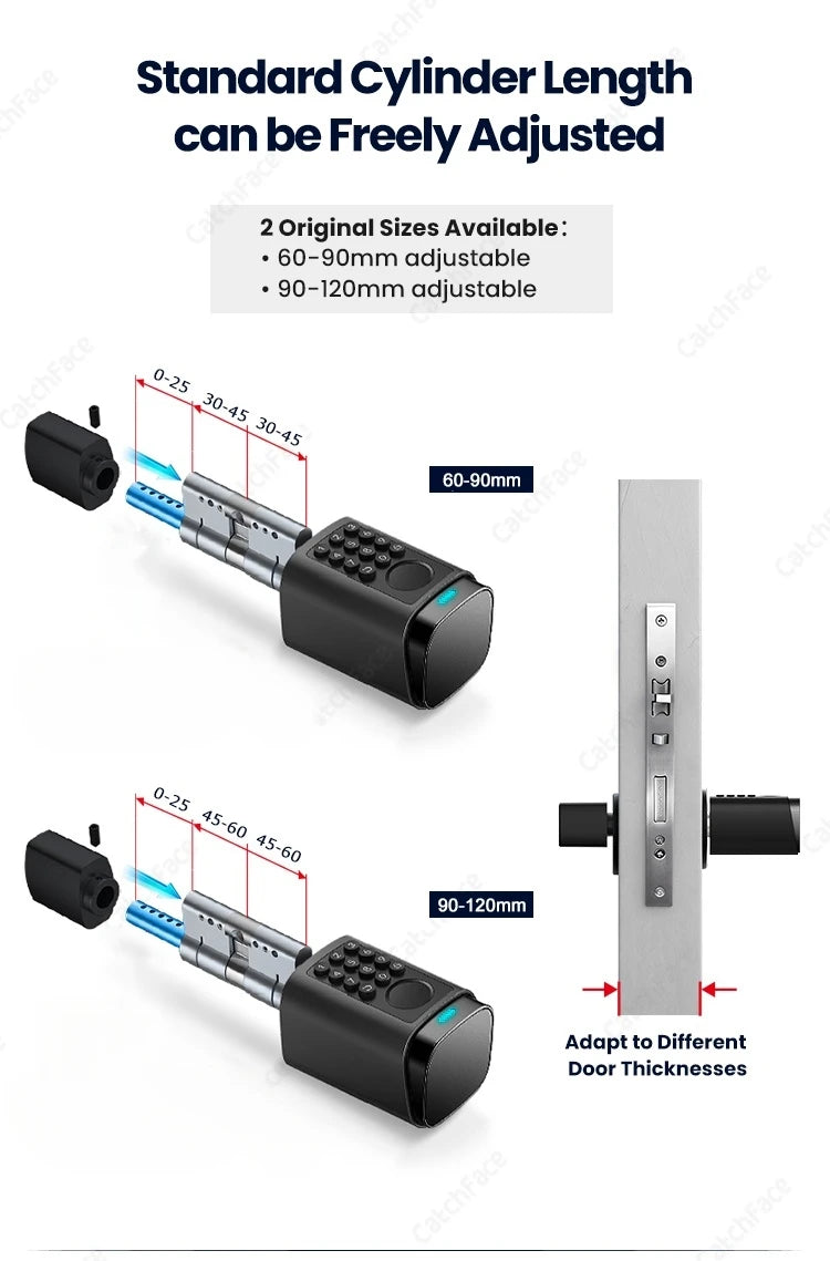 IP66 Waterproof 2026 New Generation TUYA APP Fingerprint Password Digital RFID Card Cylinder Smart Door Lock 60-90 90-120