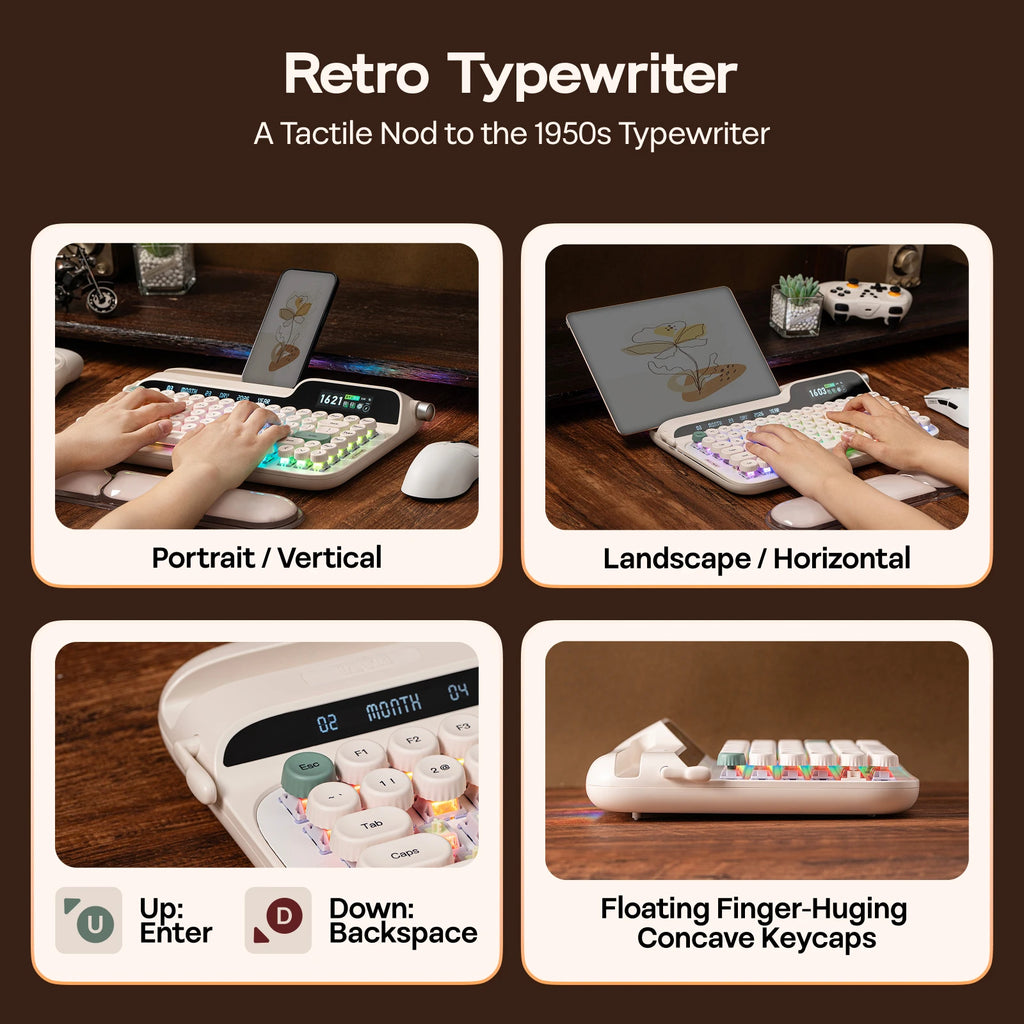 EPOMAKER Glyph 75% ANSI US Layout Wired/2.4Ghz/BT Wireless Typewriter Retro Mechanical Keyboard with TFT Screen & Rotary Knob