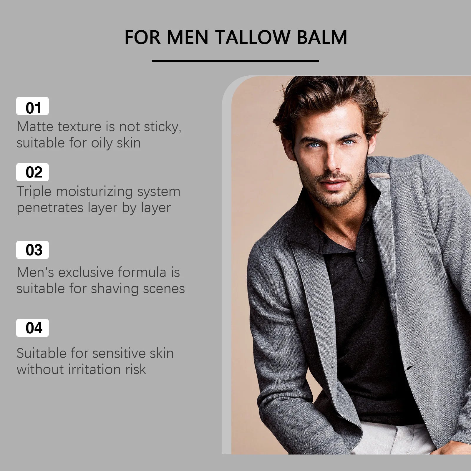 Tallow Facial Care Balm for Man Nourish Dry Improve Elasticity Remove W-rinkle Oil Control Glowing Skin Face Moisturizer Creams