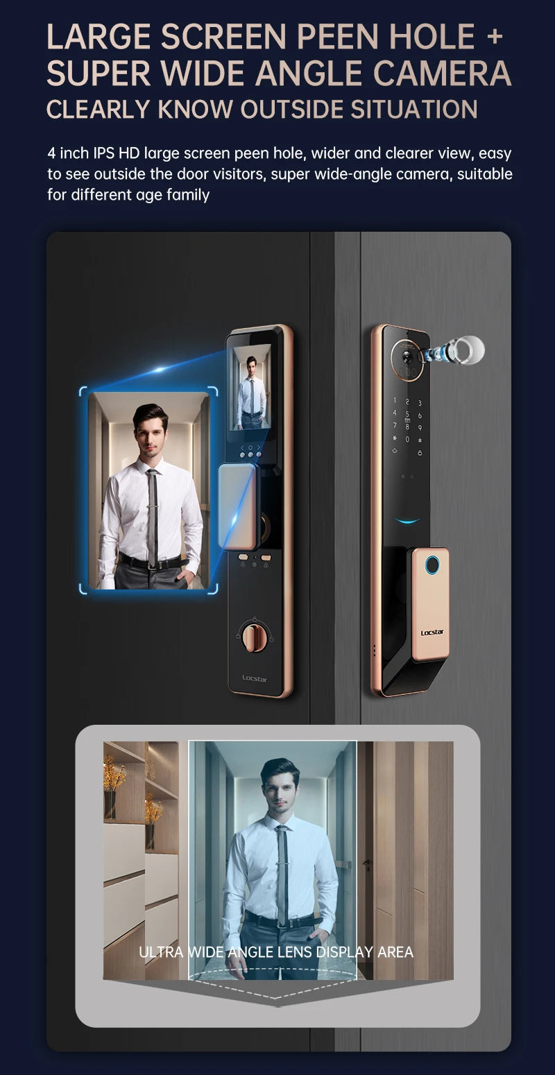 2026 Tuya Wifi Golden Video 3D Face Recognition Fingerprint Digital Smart Door Lock From Alibaba Certification Factory