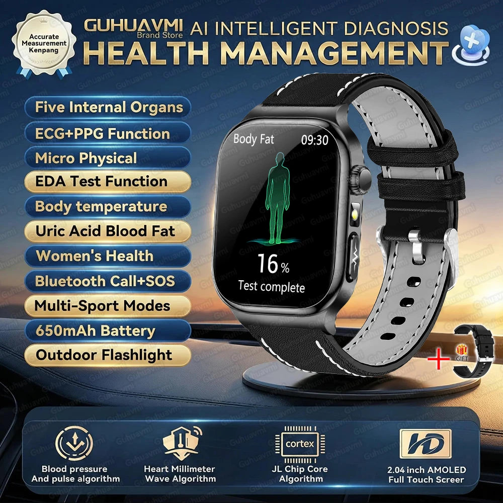 2026 New ECG Heart Health Analysis Smart Watch Accurate Uric Acid Blood Pressure Body Fat Five organ Fitness Health Smart Watch