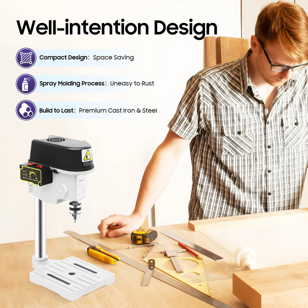 Portable Bench Drill Press, 340W 220V Electric Metal/Wood Drilling Machine Mini Table Drill Tool 1-10mm Clamp 3-Speed Adjustable
