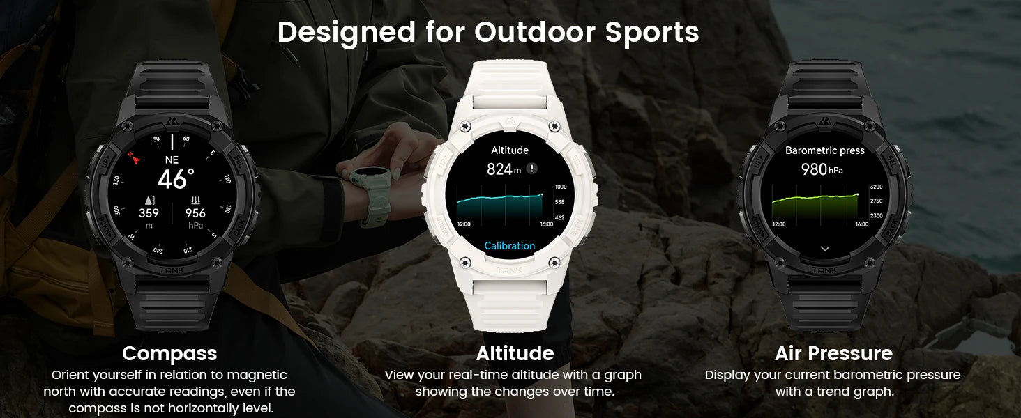 KOSPET TANK S2 GPS Smart Watch For Women Compass Altimeter Barometer Bluetooth Call AI Voice AMOLED IP69K Waterproof Smartwatch