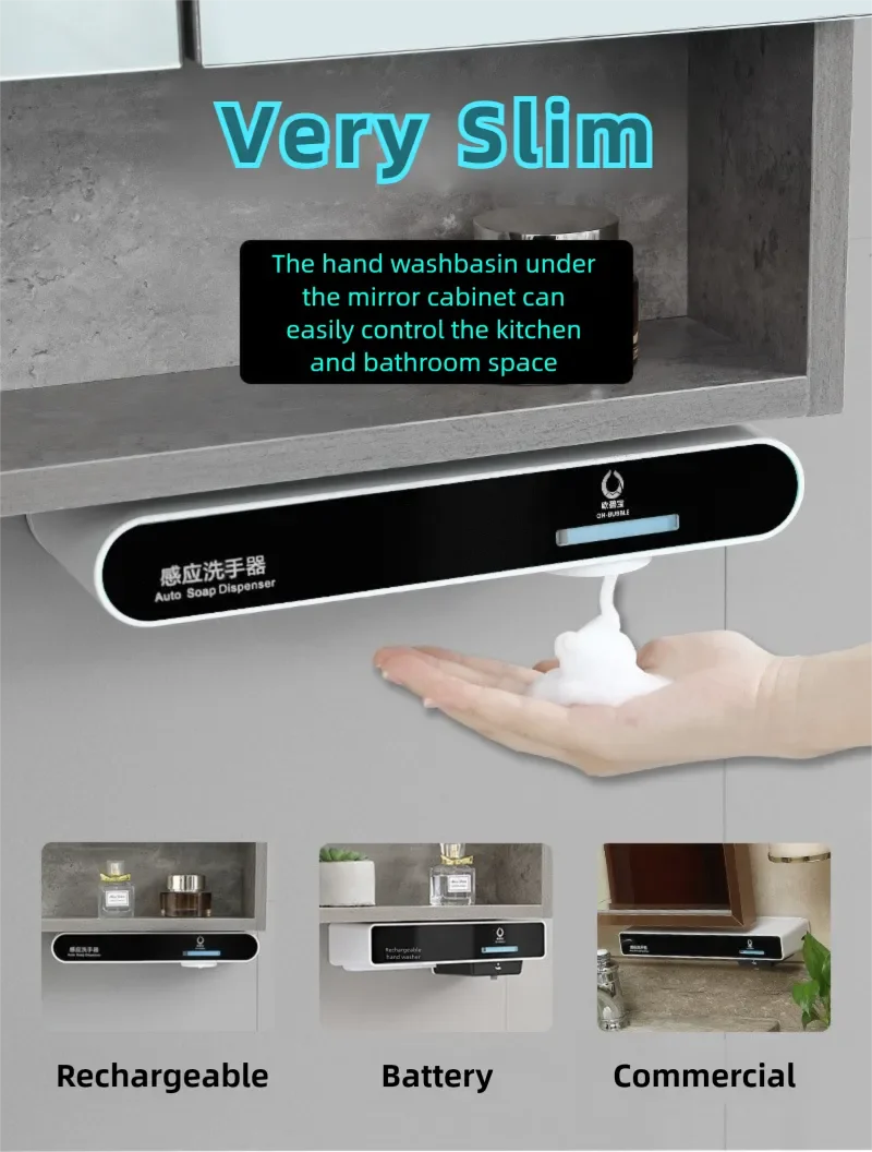 OHBUBBLE mirror cabinet under-sensor wall-mounted hidden double-head soap dispenser automatic sensor hand wash machine