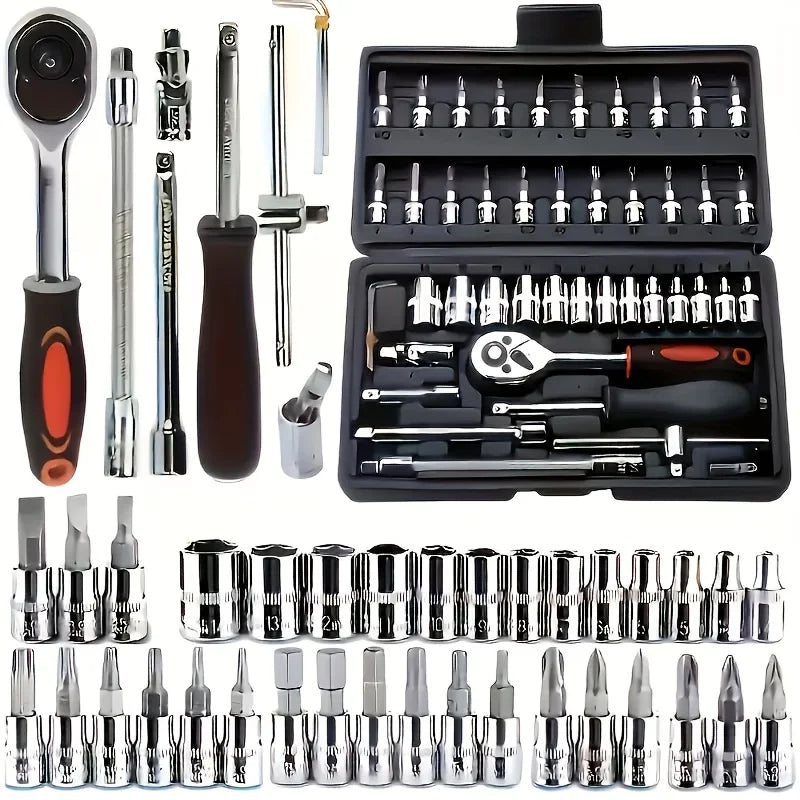 150/46pcs Socket Tool Set, Automotive & Motorcycle Repair Tool Kit - Durable Chrome Vanadium Steel, Includes Ratchet Wrenches