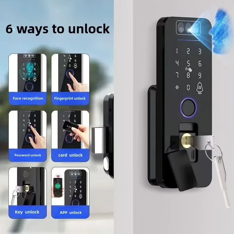 Outdoor Gate Waterproof Smart Tuya Wifi Lock 3D Face Recognition Digital Code Keyless App Remote Biometric Fingerprint Rim Lock