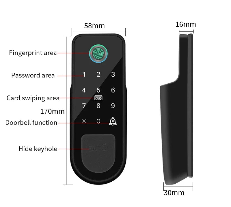 Bluetooth Tuya App Fingerprint Smart Door Lock Gate Password RFID Card Rim Bolt Lock Electronic Door Lock