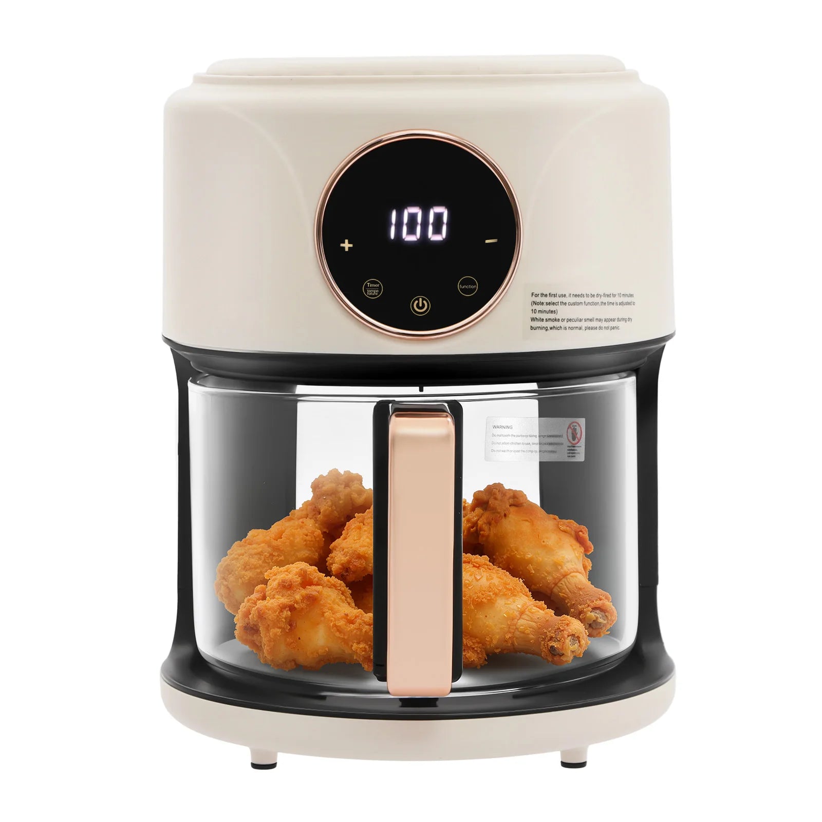 110V US Plug 4.44Qt Glass Air Fryer 1200W Touch Digital Display 8 Cooking Presets 176℉-392℉ Adjustable Temp Time Non-stick