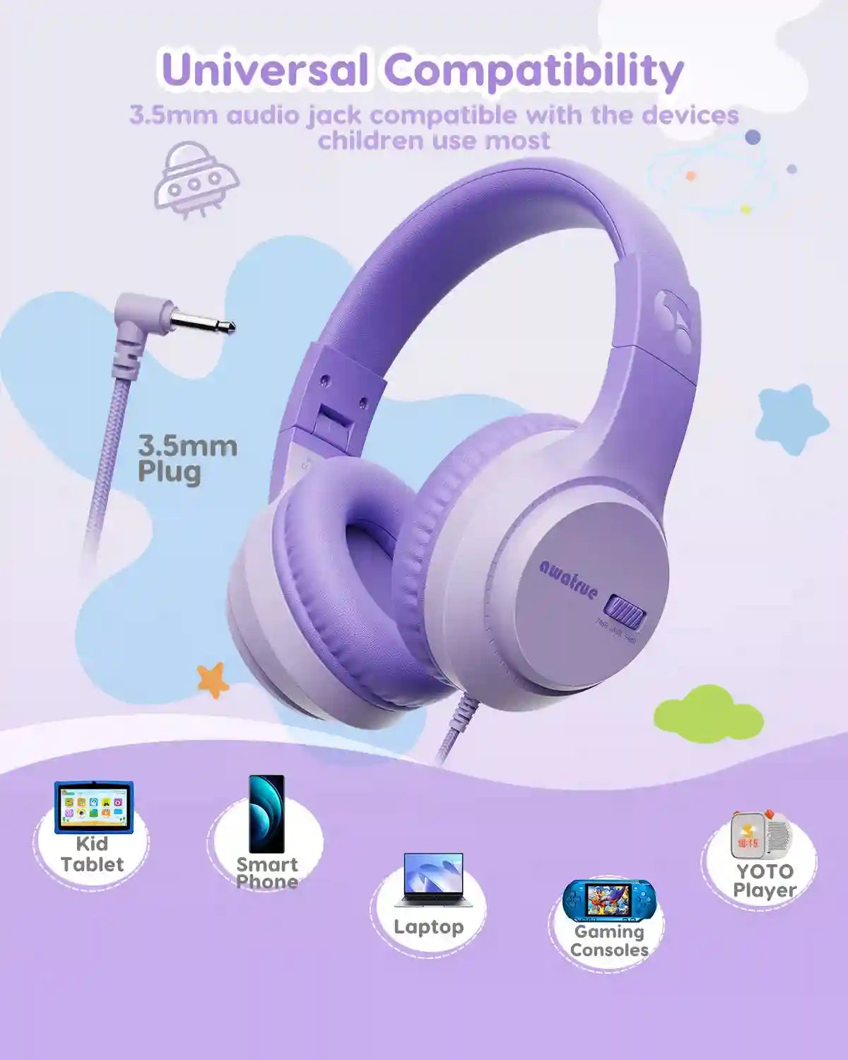 Kids Wired Headphones - Stereo Sound & Durable 3.5mm Plug Tidesmit