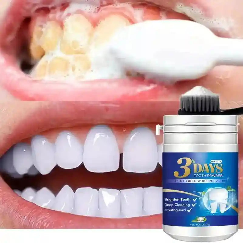 Tidesmit teeth whitening powder for deep cleaning and removing tea, coffee, wine, and smoke stains.