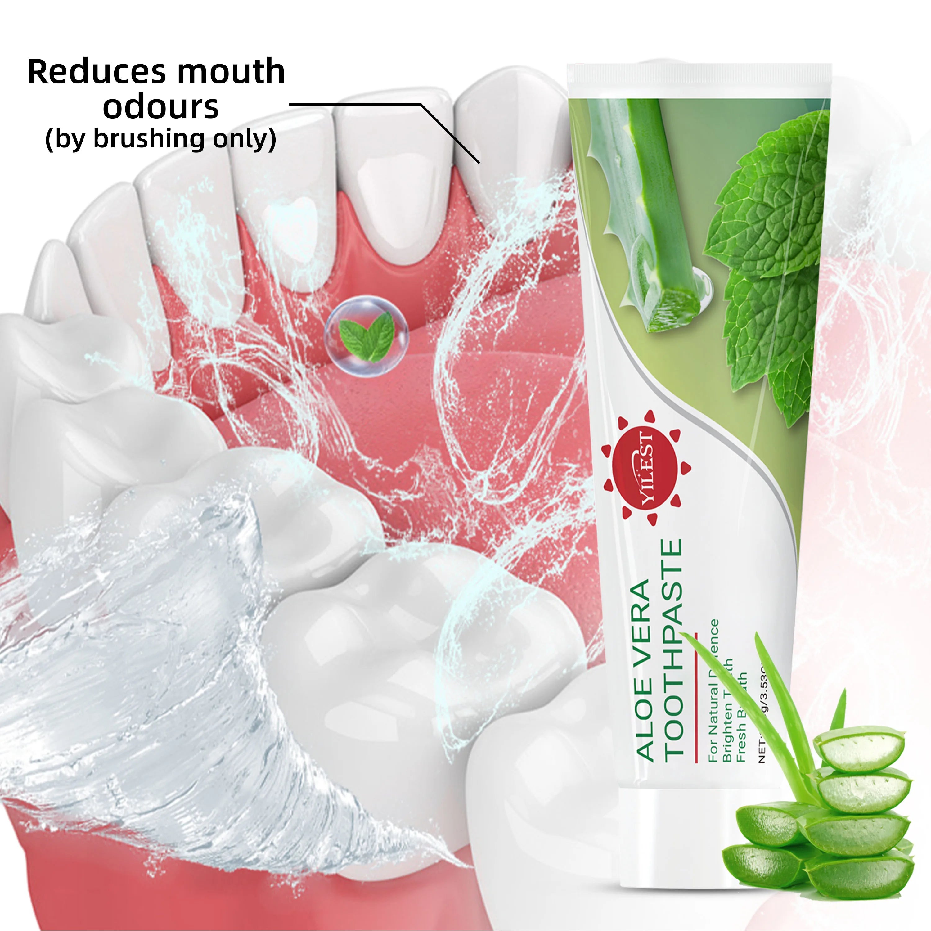 Tidesmit Aloe Vera toothpaste tube with natural mint for teeth whitening, fresh breath, and gum health.