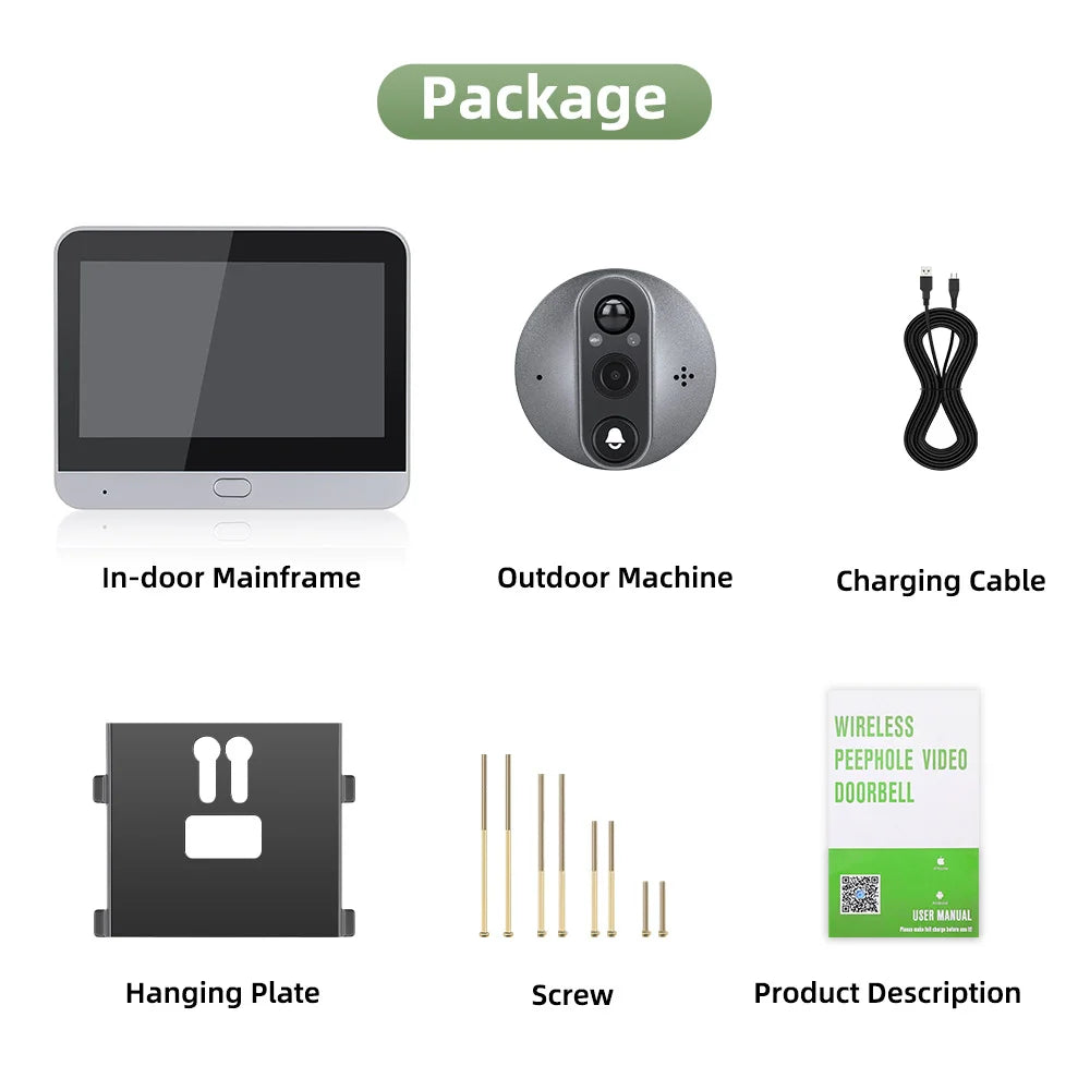 4.3'' IPS Screen Smart life/Tuya APP 2.4G 3MP Wireless wifi Video Intercom Doorbell eye PIR High-definition Visual Monitoring