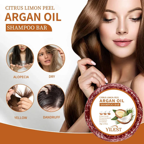 Argan Oil Shampoo Bar 4-pack, plastic-free hair retention and scalp moisturizing treatment, side angle product view.