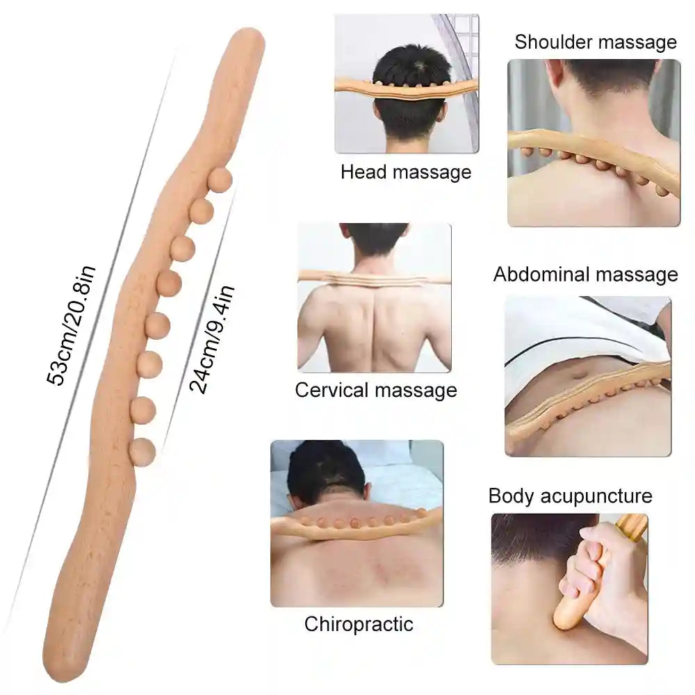 Wooden Gua Sha Massage Roller - Beech Wood Back Muscle Relief Tool Massage Roller Stick A Tidesmit
