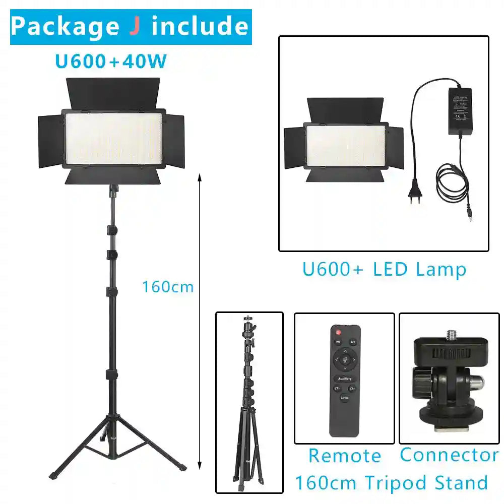 LED Video Light with Tripod Stand - Dimmable Bi-Color Studio Kit NA-U600-16OC Tidesmit