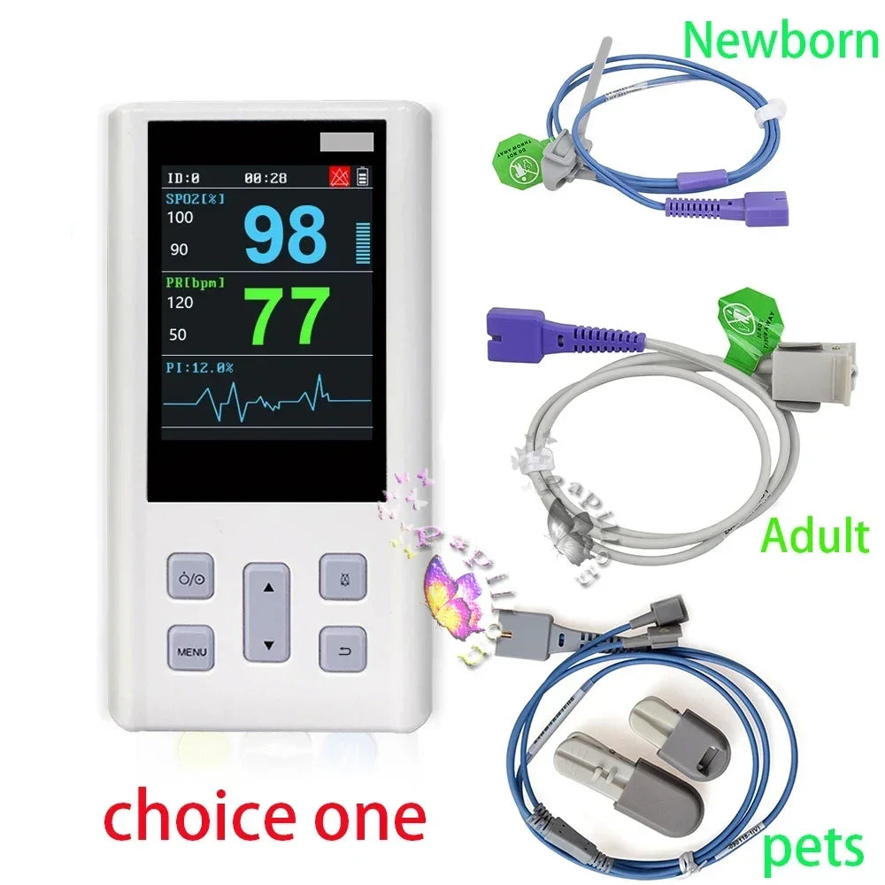 Handheld Pulse Oximeter Veterinary Vital SPO2 PR PI Heart Rate Monitor With Memory Adult Neonatal Pets Hospital Clinic Household