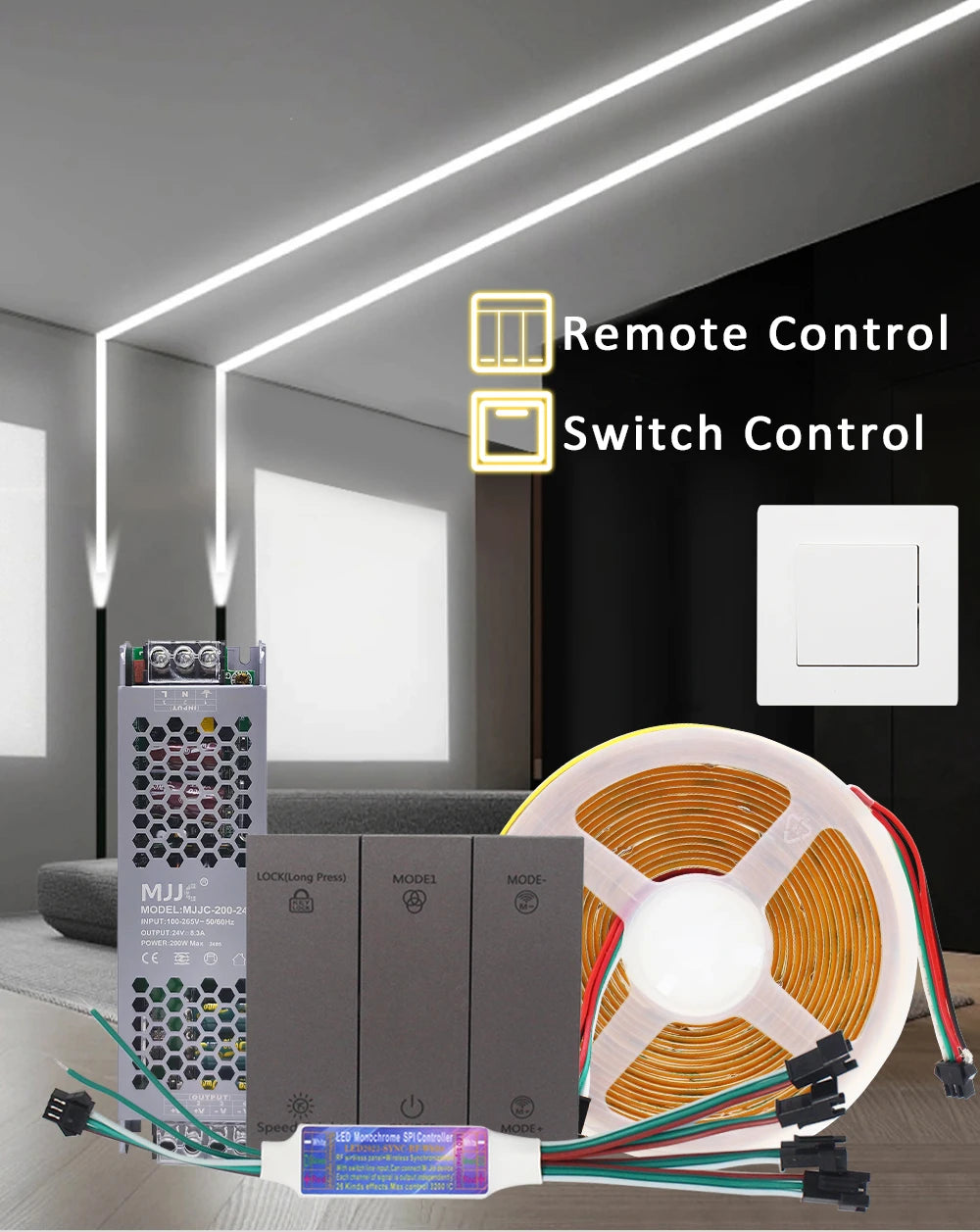 24V Horse Race Running Water Strip Light COB Flexible Ribbon 5M 10M 15M 20M Tape Lamp Work with Smart Switch Control Controller