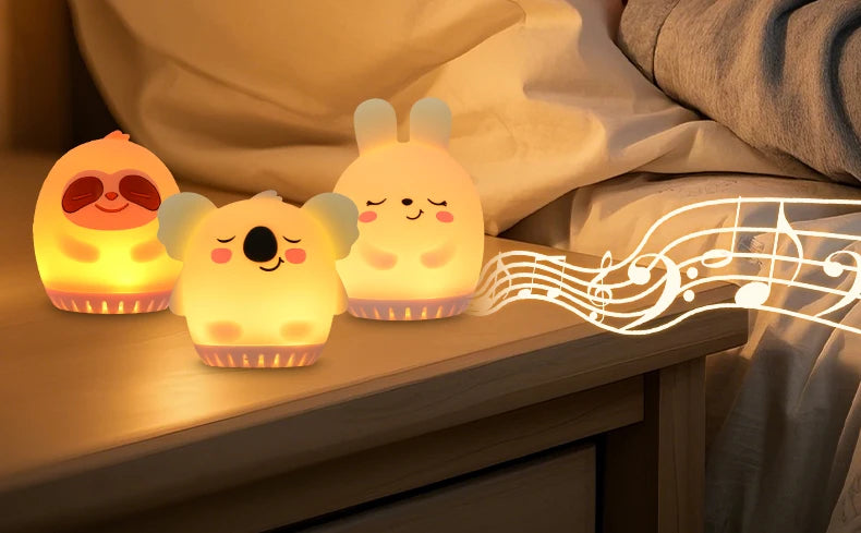 Mini Cute Rabbit White Noise Machine LED Night Light 20 Soothing Baby Music Sleep Aid Silicone Clap Lamp for Kids & Children