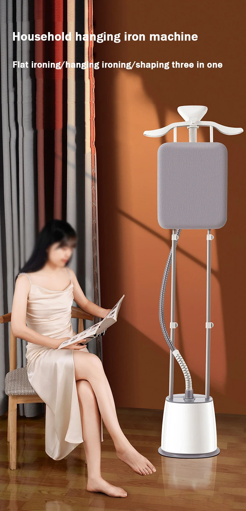 Tidesmit 2000W vertical garment steamer showing steam head attachment for professional household clothes pressing