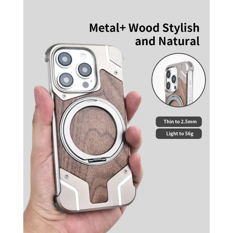 Magnetic Walnut Wood Phone Case for iPhone 16 Pro | Shock-Absorbing Cover Tidesmit