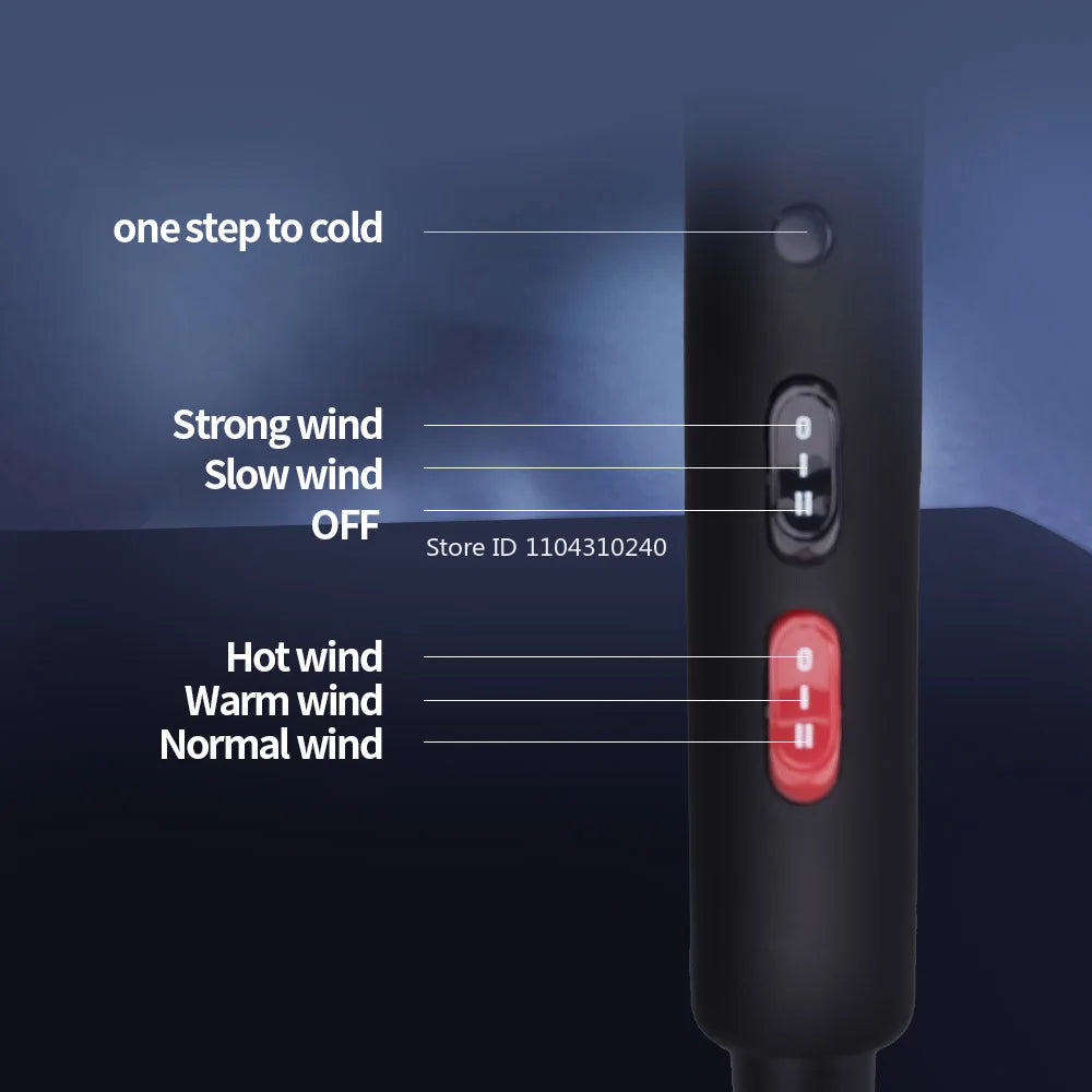 RESUXI X5 2500W black hair dryer handle featuring adjustable heat and speed settings with a one-step cool shot button.