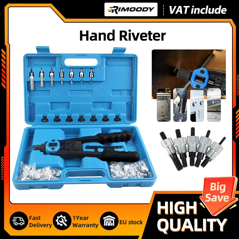 Podofo Heavy Duty Rivet Nut Gun Kit 110pcs Hand Riveting Tool 7 Sizes M3 M4 M5 M6 M8 M10 M12 with Rivet Nuts for Car Repair