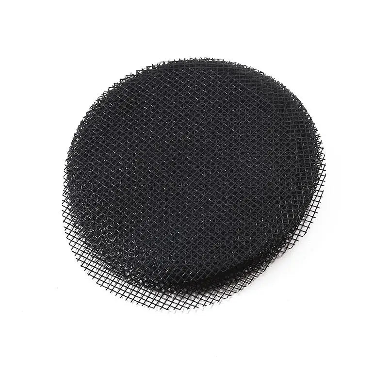 Round black mesh pot drainage screen with grid openings for preventing soil loss