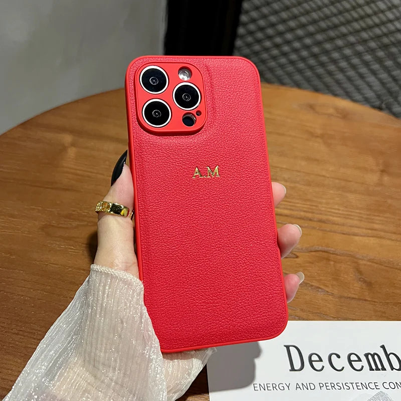 Personalized Leather iPhone Case - Shock-Absorbing Monogram Cover Red Tidesmit
