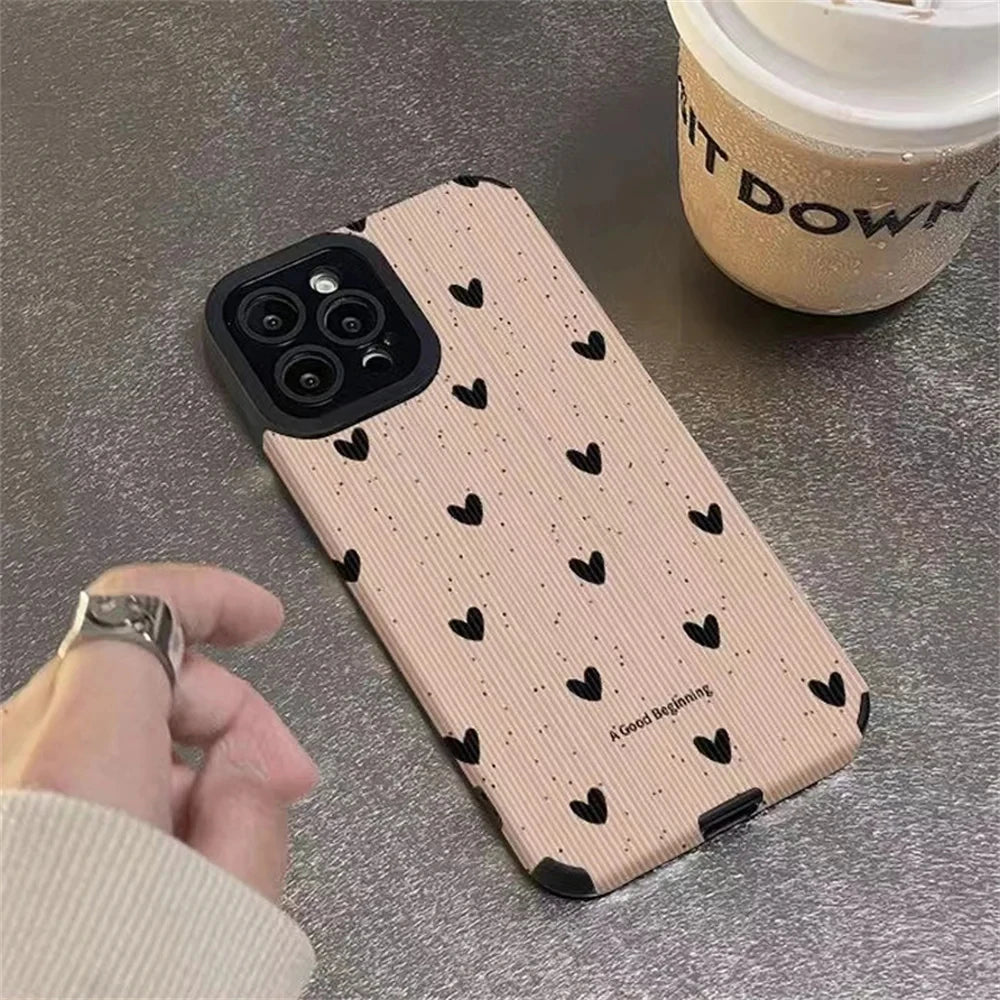 Fashion Little Love Heart Phone Case For iPhone 14 12 15 11 13 16 Pro Max Mini 17 Air Silicone Leather Shockproof Cover