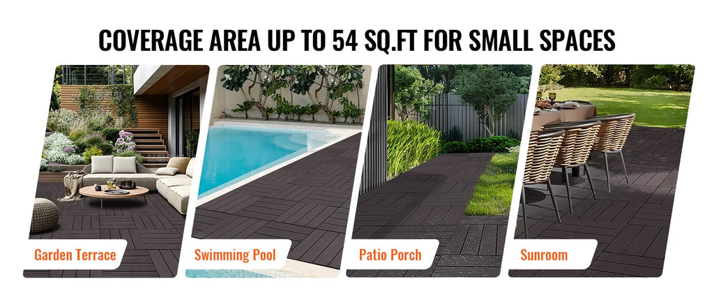 SucceBuy  Interlocking Deck Tiles Plastic Waterproof Outdoor Flooring All Weather Use Patio Floor for Porch Poolside Dark Grey