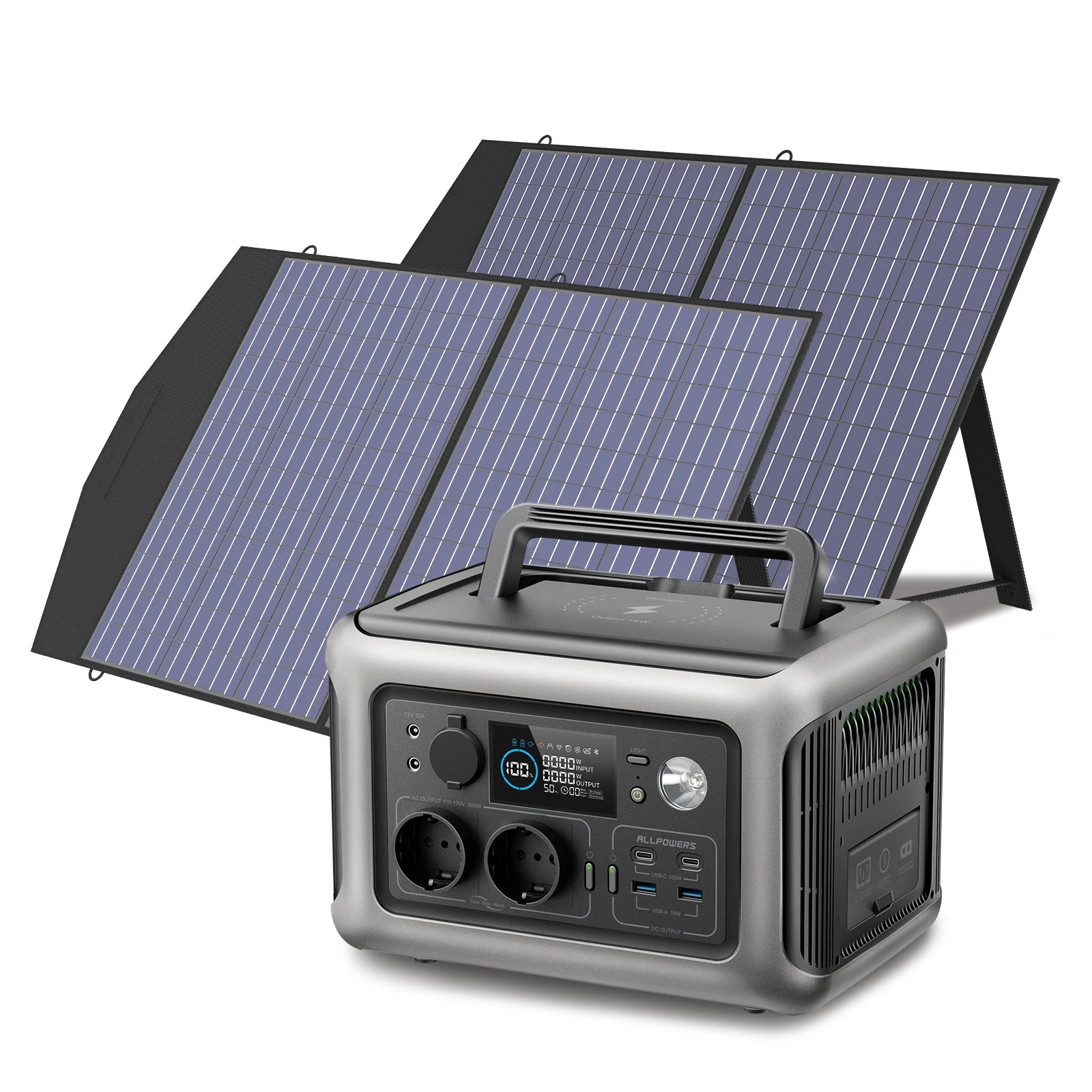 Portable Power Station 600W LiFePO4 with Solar Panel - Tidesmit R600 with 2X100W Tidesmit
