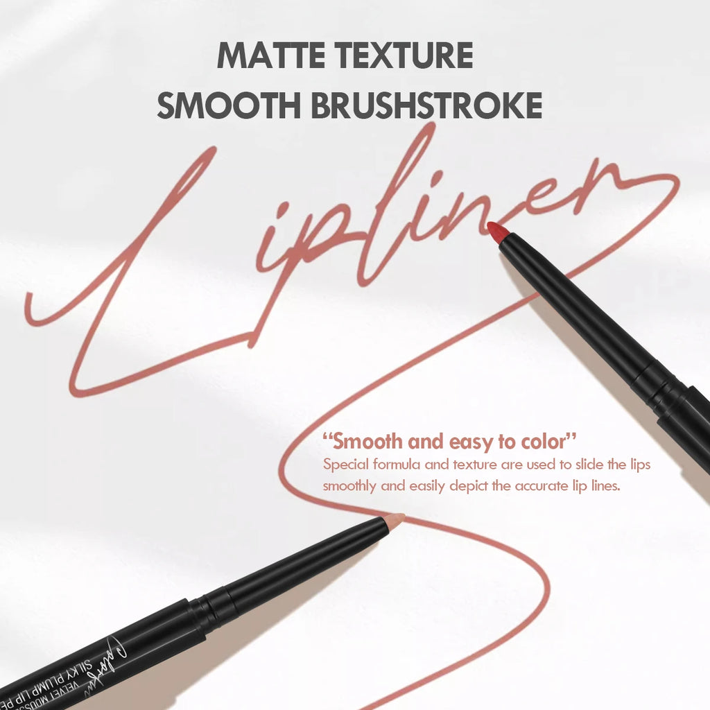 12-color matte lip liner set, waterproof, smudge-proof, long-lasting, smooth application, velvet finish lip makeup.