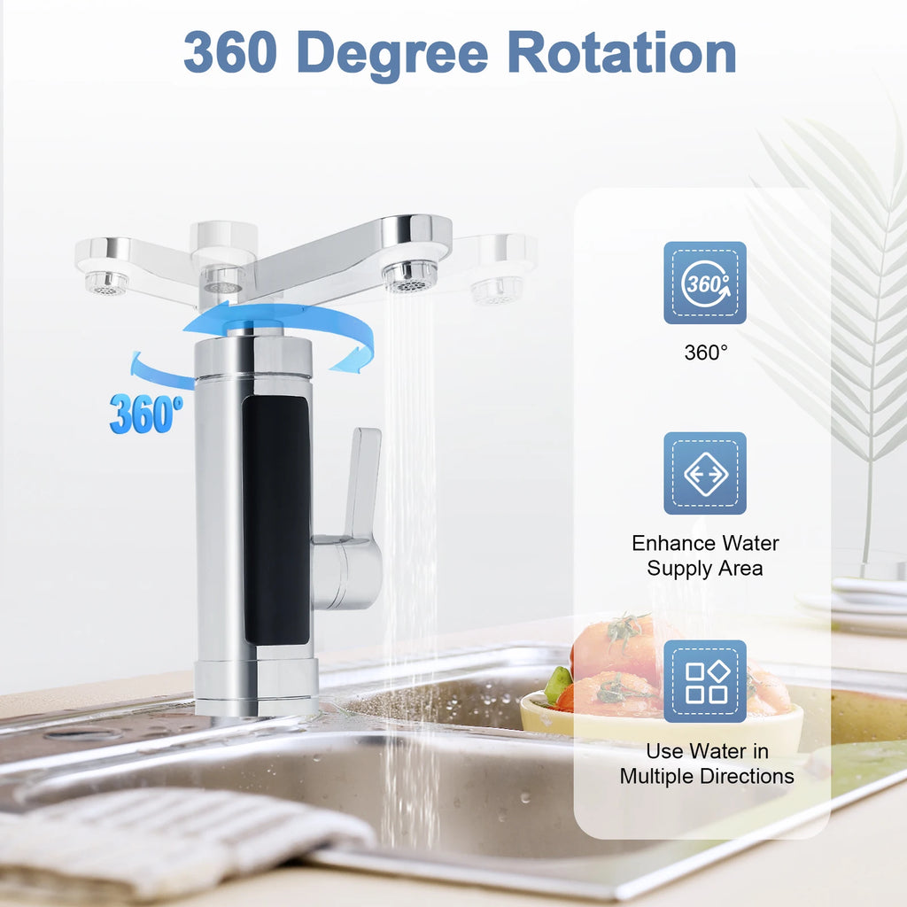 3000W Electric Kitchen Water Heater Tap Stainless Steel LED Digital Water Heater Faucet Heater With Universal Adapter Nozzle