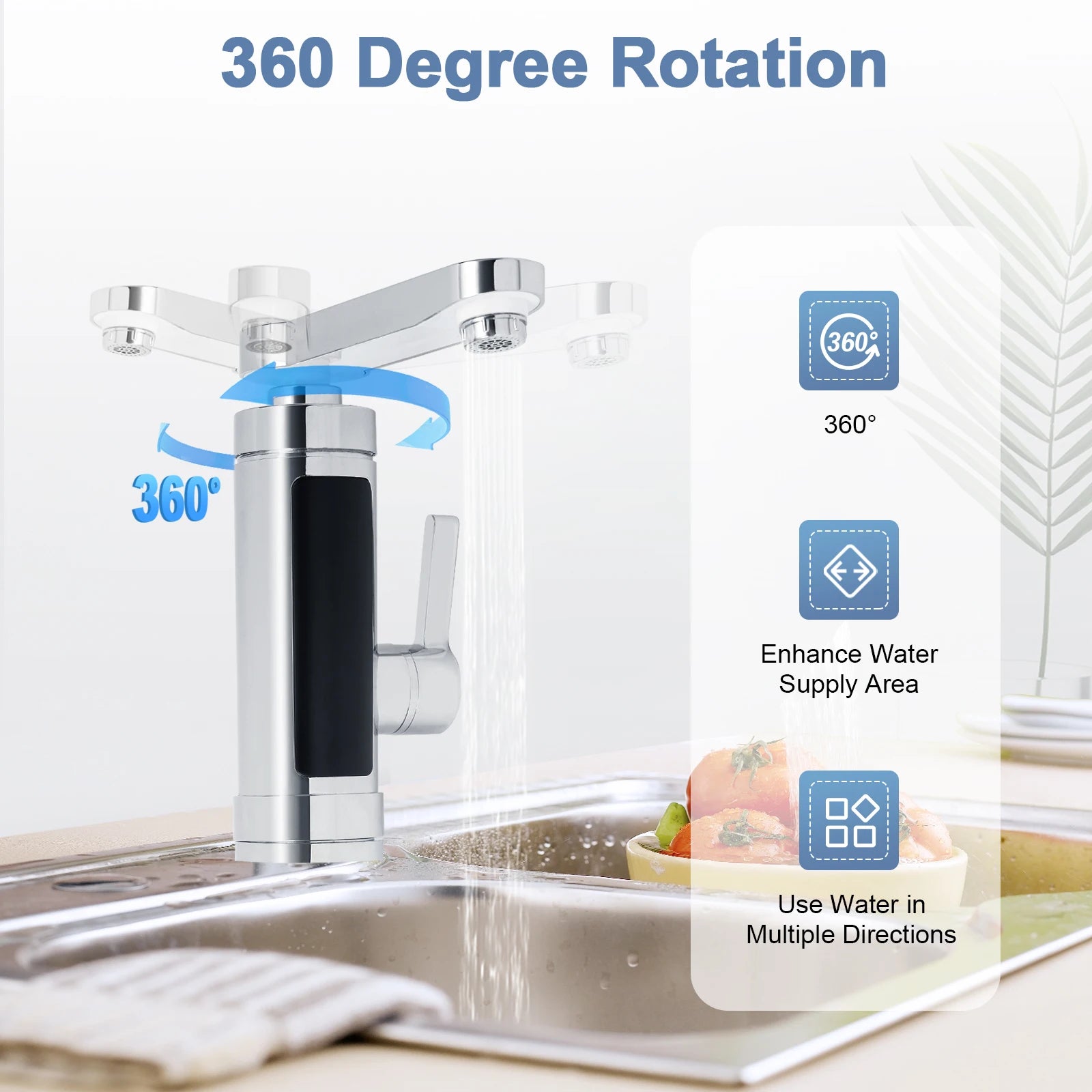 3000W Electric Kitchen Water Heater Tap Stainless Steel LED Digital Water Heater Faucet Heater With Universal Adapter Nozzle