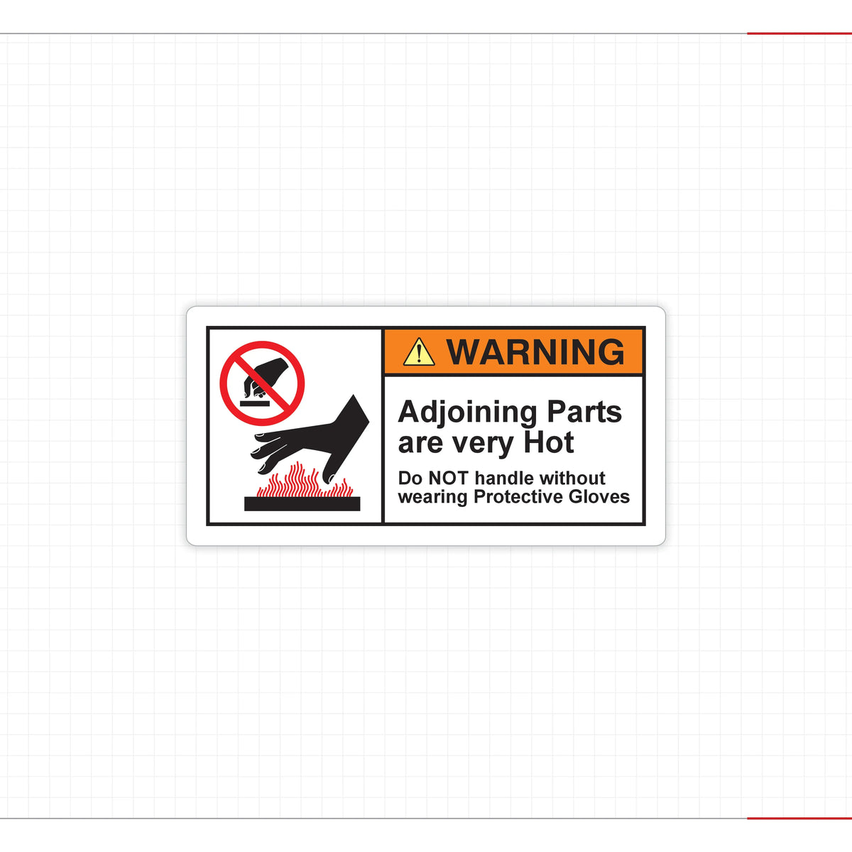 Warning Hot Surface Safety Decal Wear Protective Gloves ANSI ISO Compliant - Angle/Detail 3