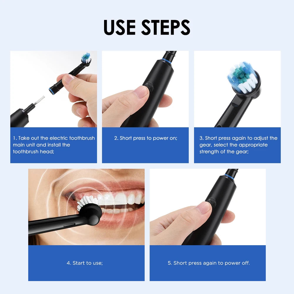 Electric Toothbrush Deep Clean Whitening Teeth for Adult Toothbrush Rotation Ultrasonic Toothbrush with 4 Replacement Heads