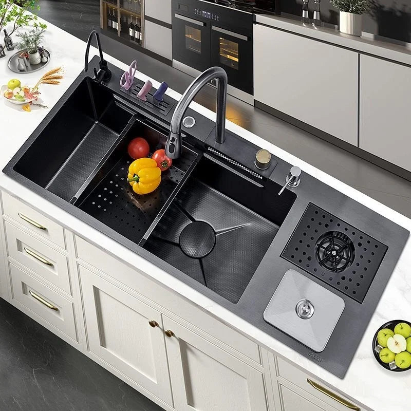 Flying RainWaterfall Sink Stainless Steel Large Big Single Garbage Can Waste Sink Kitchen Household Washbasin Handmade Sinks