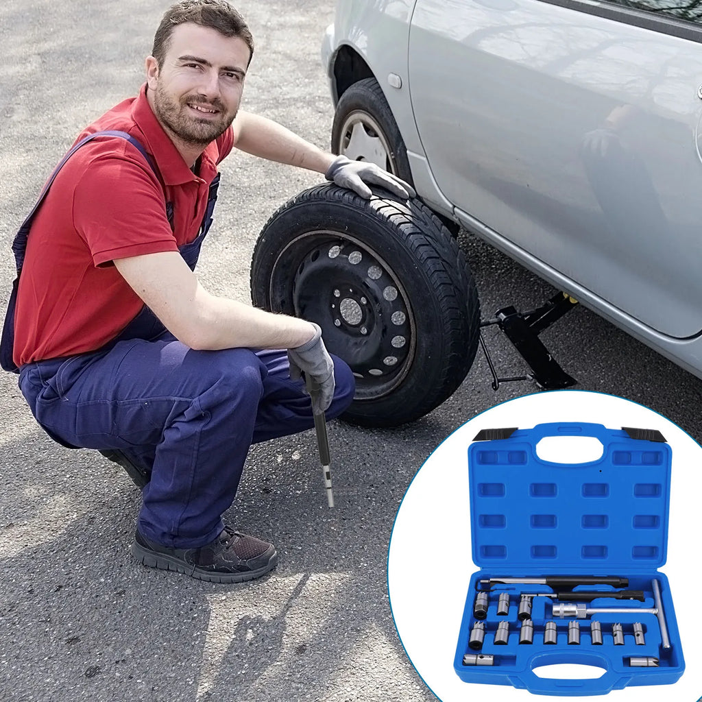 17Pcs Professional Diesel Injector Seat Cutter Cleaner Tool Set Universal Injector Seat Cleaning Kit Carbon Steel Remover Car Flat Reamer Repair Tools