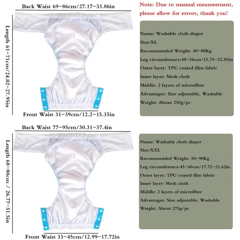 1 Pc Reusable Adult Diapers Large Size Washable Cloth Diaper for Patients, Elderly Men and Women, Incontinence Pants