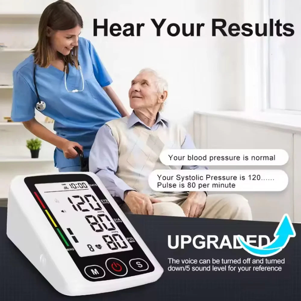 Upper Arm Blood Pressure Meter Automatic Tonometer BP Cuff Machine Medical Sphygmomanometer Home Tensiometer Digital BP Monitor
