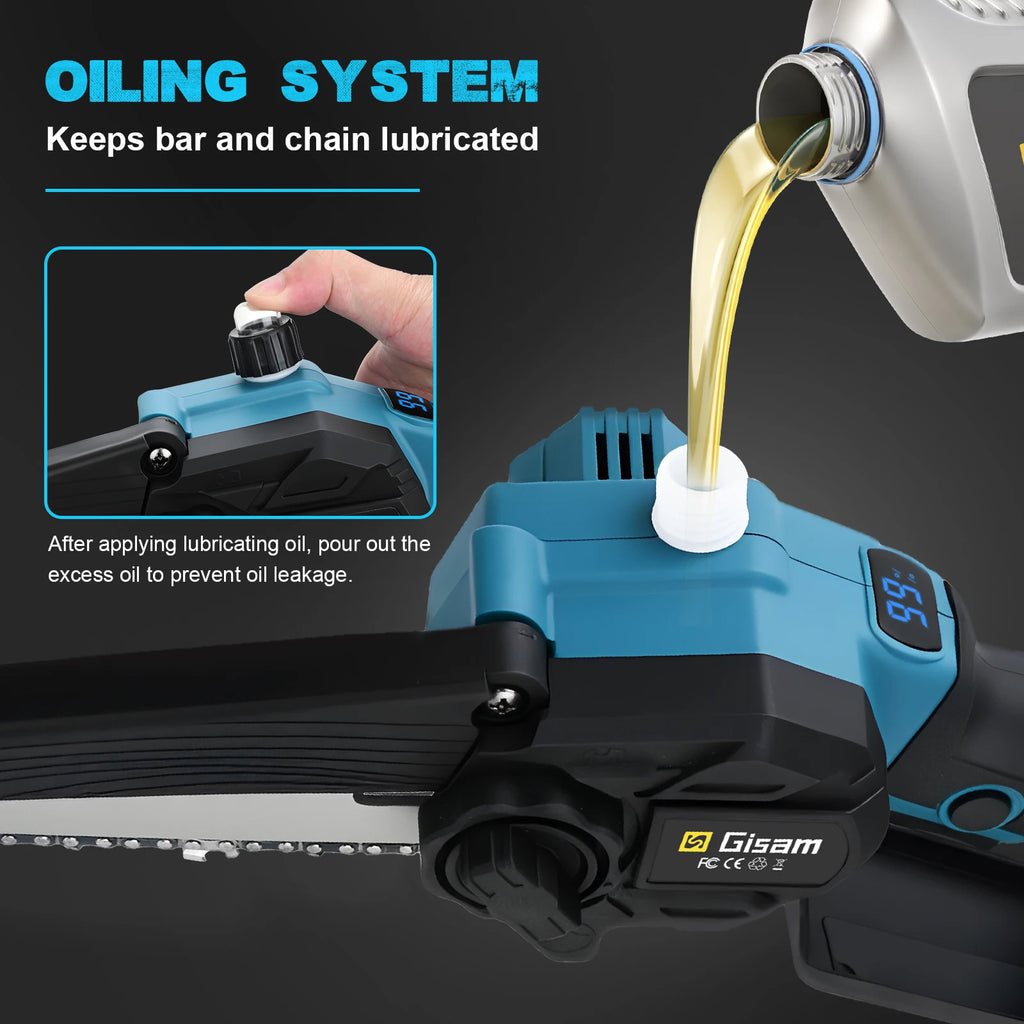 Gisam 8 Inch Brushless Electric Chainsaw Cordless Portable Electric Saw Woodworking Power Tool For makita 18v battery pins