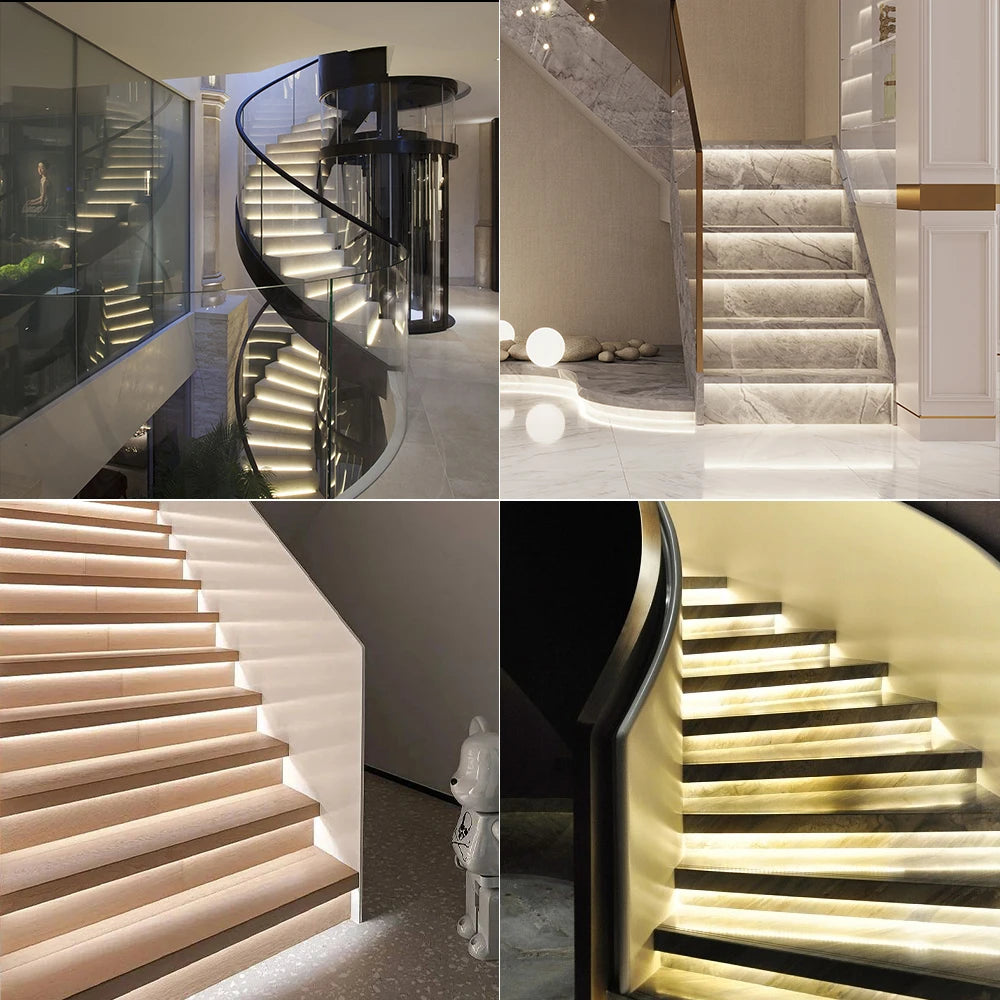 1-28 Steps Sensor LED Stair Light PIR Motion Sensor Stair Lighting COB LED Strip Kit With Plug For Indoor LED Staircase Light