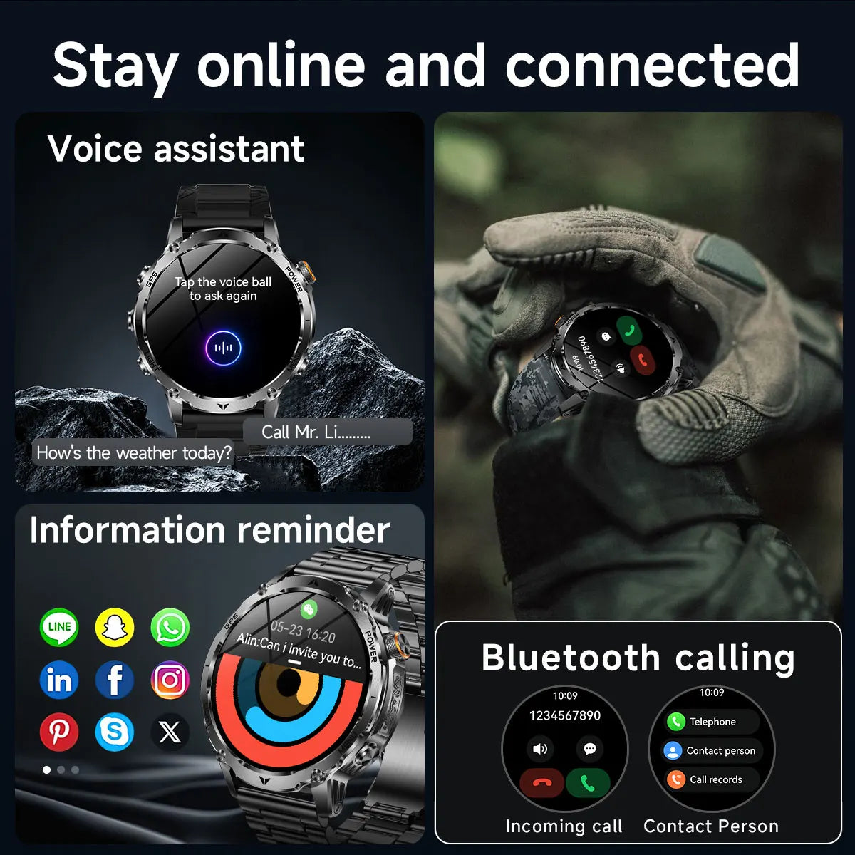 T-Rex 3 Military Grade 1100mAh Battery Smart Watch 10ATM Waterproof GPS Compass Altimeter Call AMOLED Men Swim Sports Smartwatch