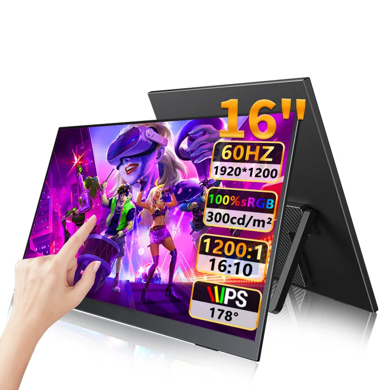 HGFRTEE16" FHD Portable Touch/No Touch monitor External Display IPS  USB C mini-HDMI for Laptop Mac PC Xbox PS Switch With VESA