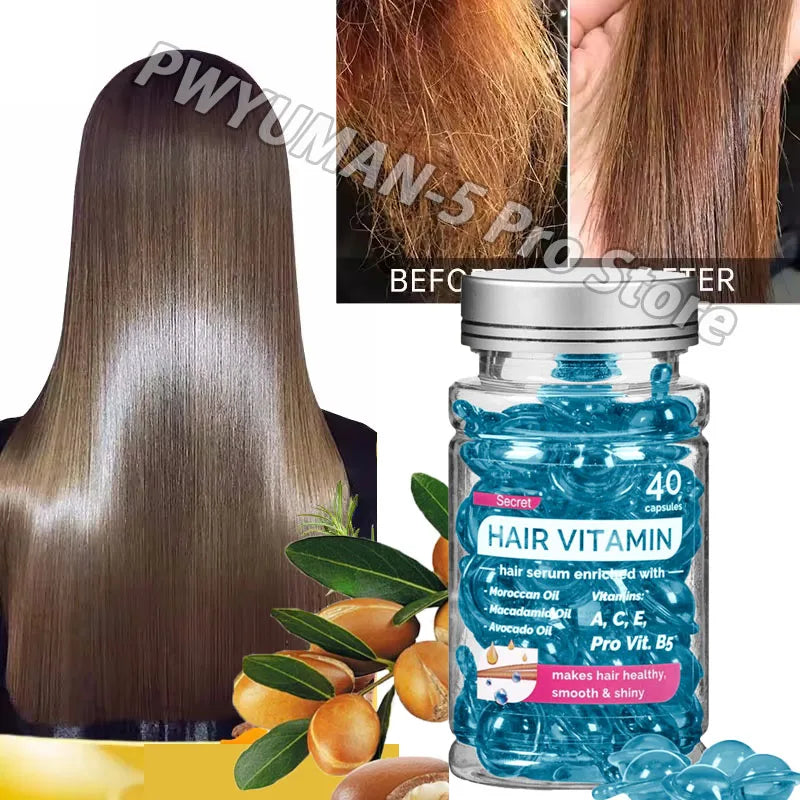 Tidesmit Hair Vitamin Capsules: Keratin oil serum for smooth, shiny, deep-moisturized, and frizz-free hair repair.