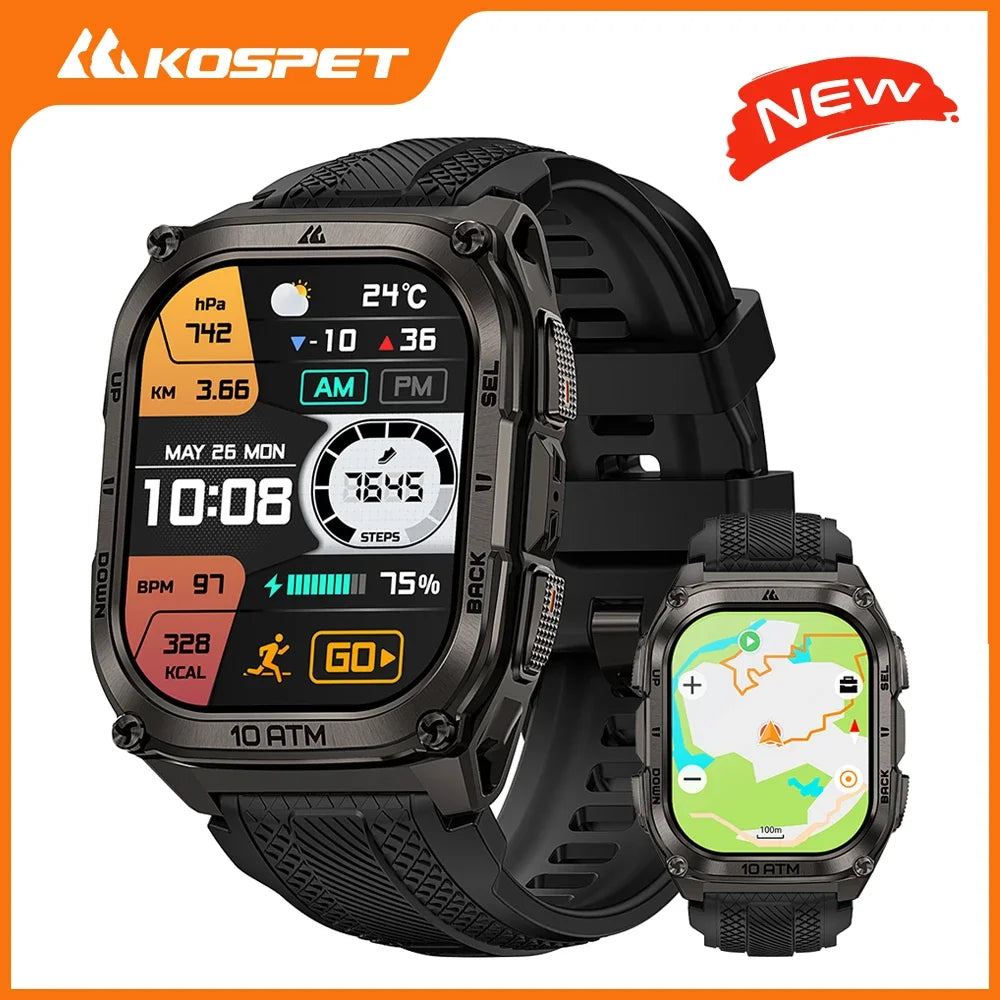 2025 KOSPET Tank M4 Rugged Smart Watch Stainless Steel GPS Offline Maps 10ATM 45M Freediving 24/7 Health Monitor for Android iOS