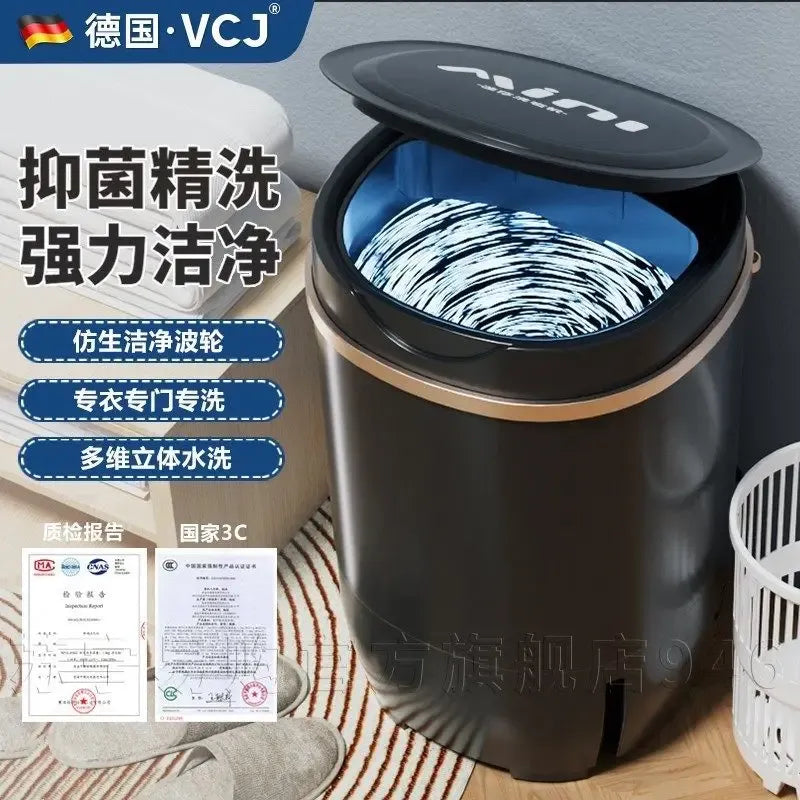 Mini washing machine compact black portable laundry tub with open lid showing inner tub, for small spaces.