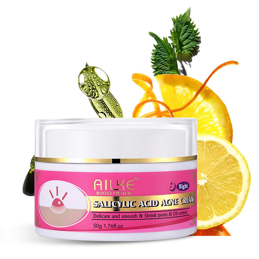 50g jar of salicylic acid acne cream with a pink label, designed for pore shrinking and oil control.
