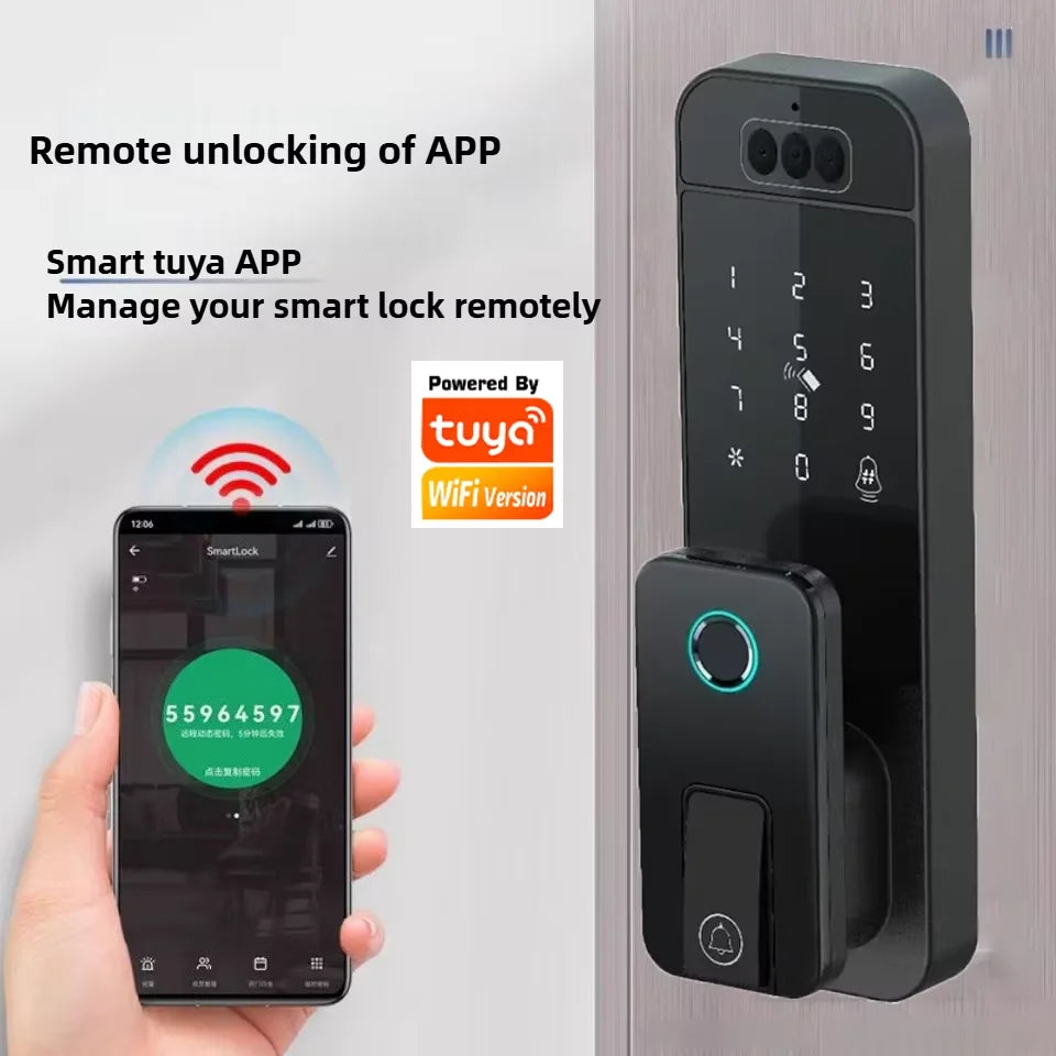 Smart Tuya WiFi APP Bluetooth Door Lock with Palm Vein Face Recognition Doorbell Waterproof Scissor Tongue Rim Locks No Drilling