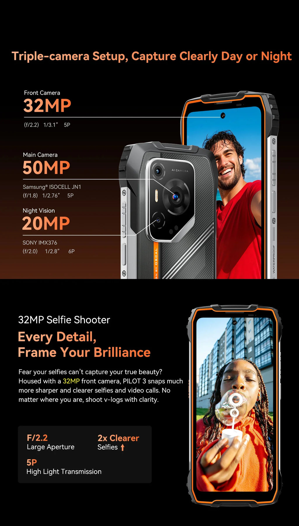 Blackview OSCAL PILOT 3 5G mobile phones AI Rugged Smartphone MTK 6300, 6.78" 2.4K Display 120Hz, 12GB 256GB, 7500Amh Phones